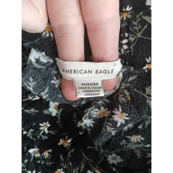 American Eagle Outfitters Shorts Womens Medium Black Floral Stretchy Buttons - Picture 2 of 9